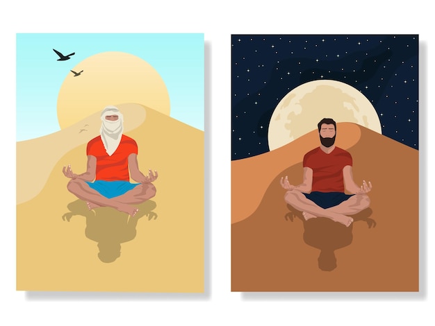 Man in the desert, praying, meditating