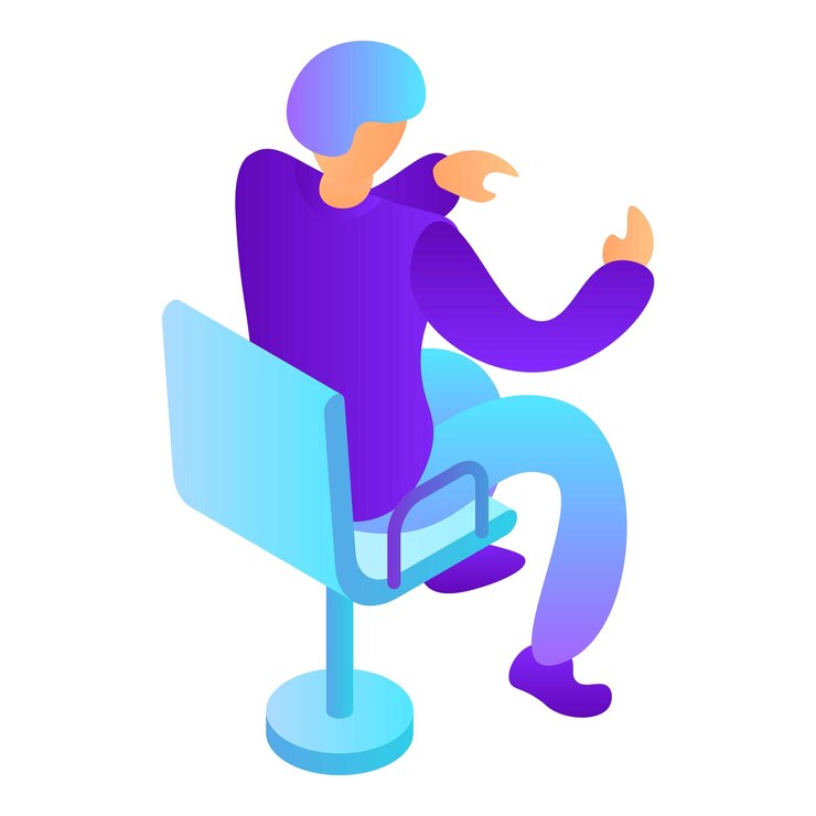 Vector man at desktop chair icon isometric of man at desktop chair vector icon for web design isolated on white background