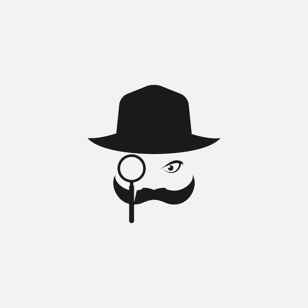 Man detective met snor en zoekglas logo-ontwerp