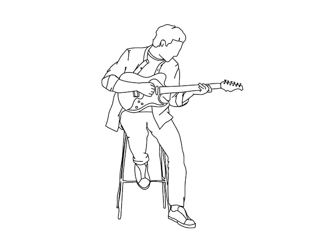 Man die gitaar speelt Lijnkunst Tekening