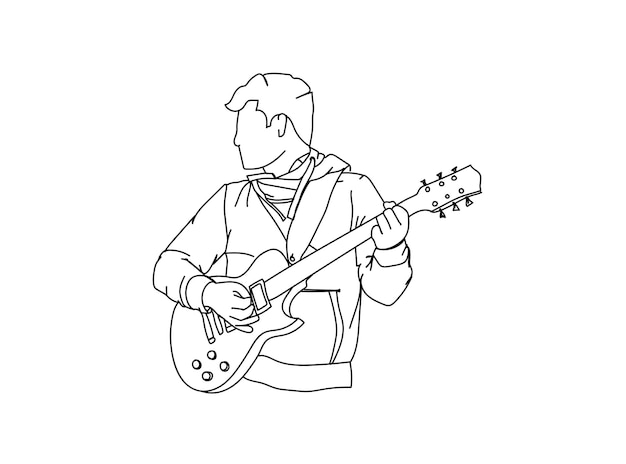 Man die gitaar speelt Lijnkunst Tekening