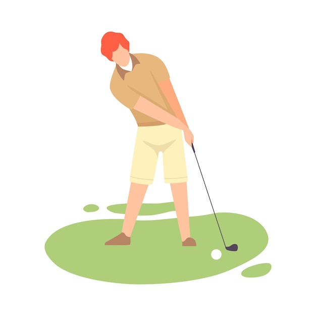 Man die golf speelt Mannelijke golfer Training met golfclub op de baan Outdoor sport of hobby Vector illustratie op witte achtergrond