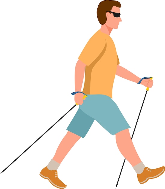 Vector man die nordic walking doet vector de vlakke afbeelding van sportwandelen man