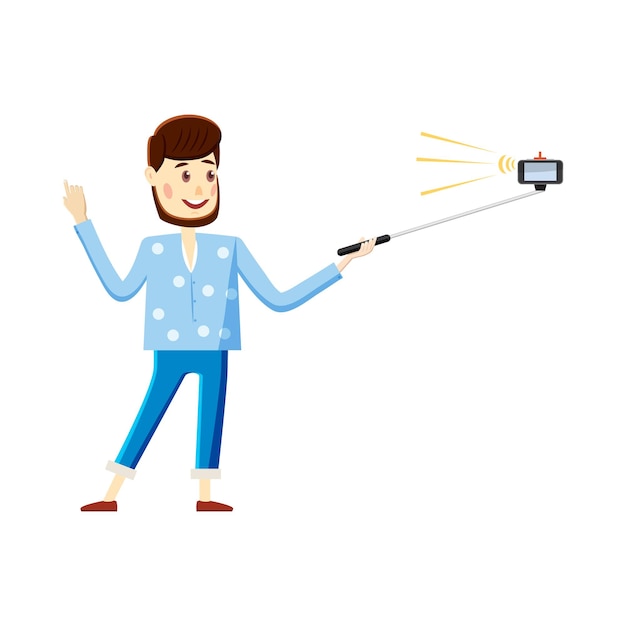 Man die selfie maakt met een stokpictogram in cartoonstijl op een witte achtergrond