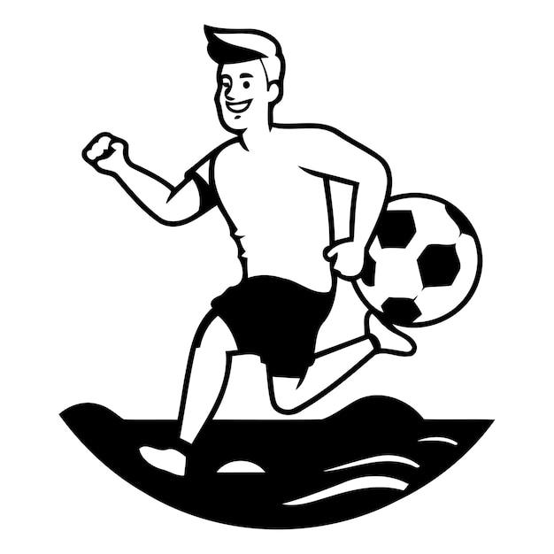 Man die voetbal speelt op het strand Vector illustratie in cartoon stijl