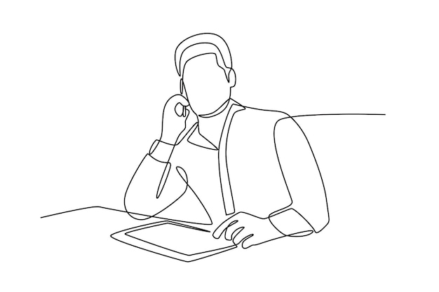 the man discussing the briefing on the phone business briefing concept oneline drawing