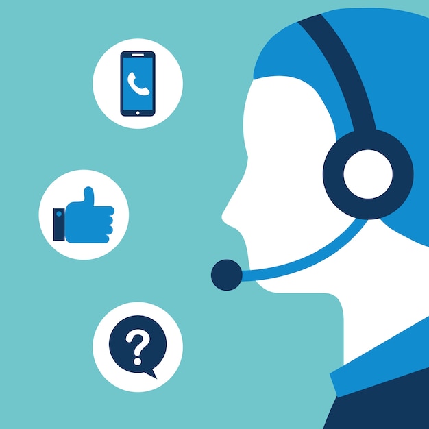 Vector man dispatcher headset customer service vector illustration