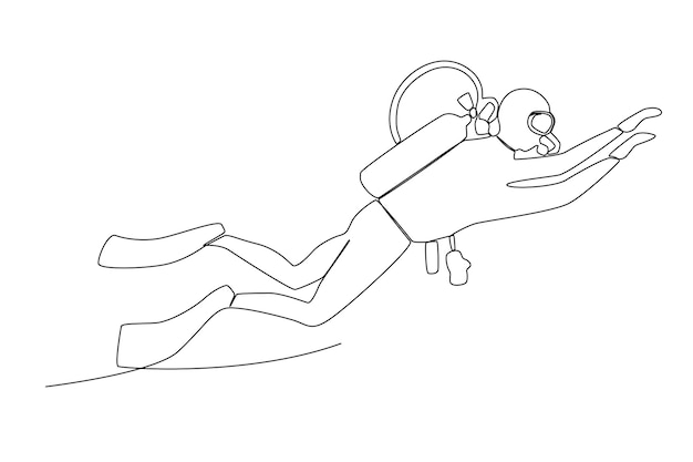 A man diving in the blue ocean one line art