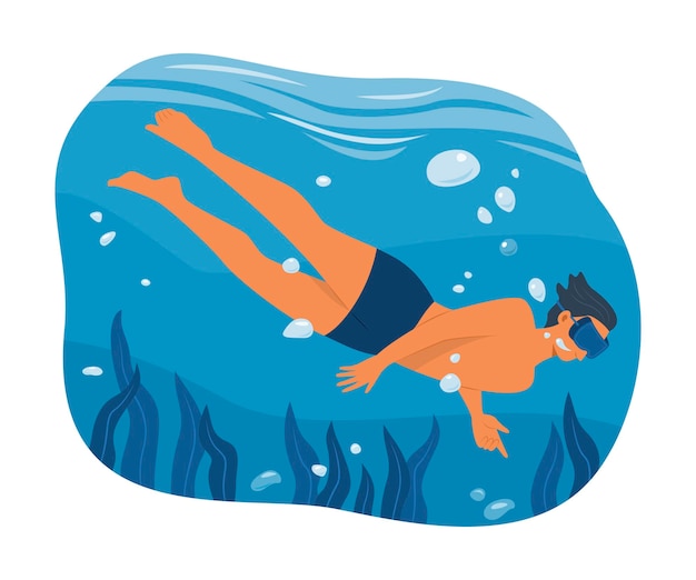 Vector man diving to underwater