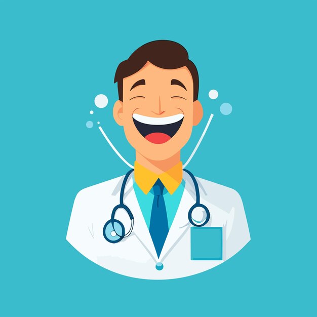 Vector man doctor laughter and joy smile face flat illustration