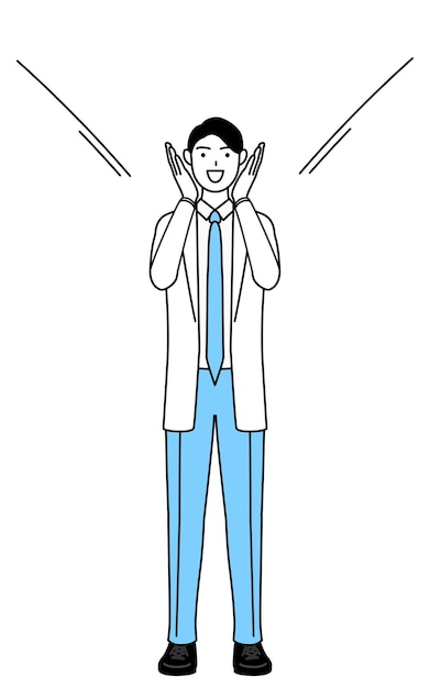 손으로 입을 막고 외치는 백의의 남자 의사