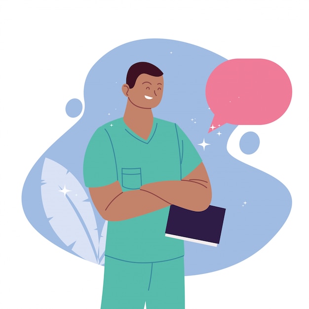 Man doctor with uniform leaves and bubble vector