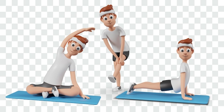 Vector man does warm up yoga set of vector male characters in different poses