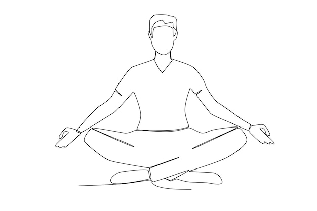 A man doing Easy Pose Sukhasana yoga pose line art