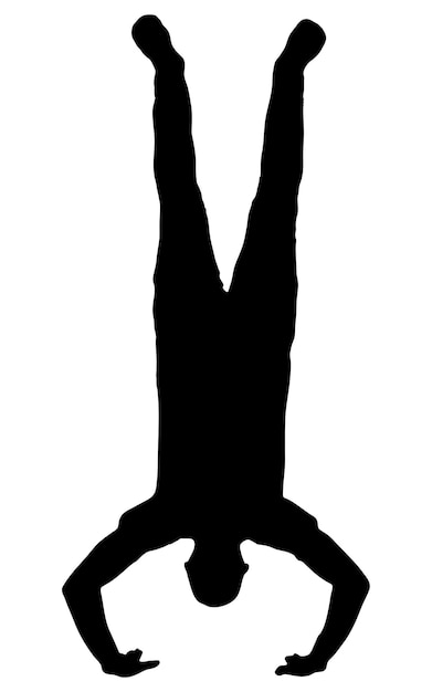 Vector man doing handstanding vector silhouette isolated on white background fill with black color shadow