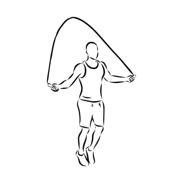 Человек делает прыжки через скакалку. векторная иллюстрация эскиза