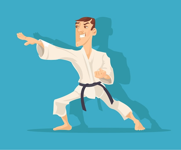 Uomo che fa karate flat cartoon illustration