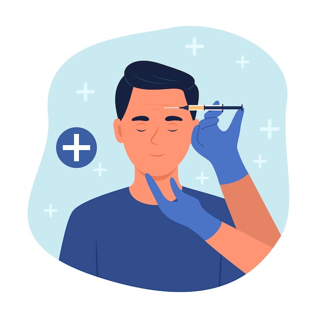 Vector man doing mesotherapy treatment for rejuvenation concept illustration