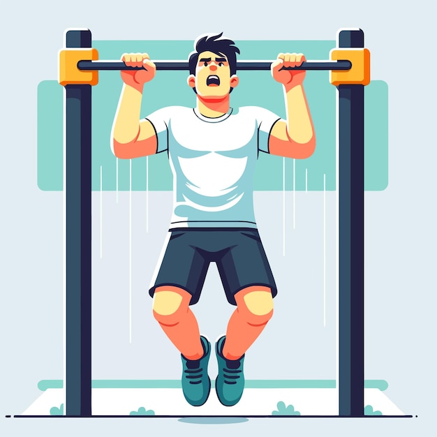 man doing pull up in a flat design illustration