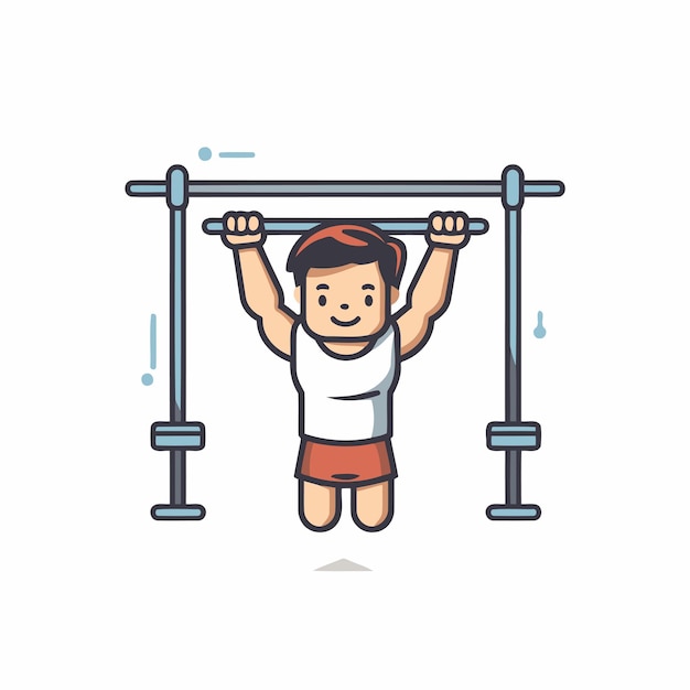 Man doing pull ups on horizontal bar flat style vector illustration