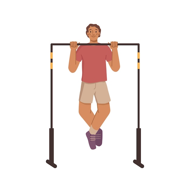 Man doing sports pulling up exercises