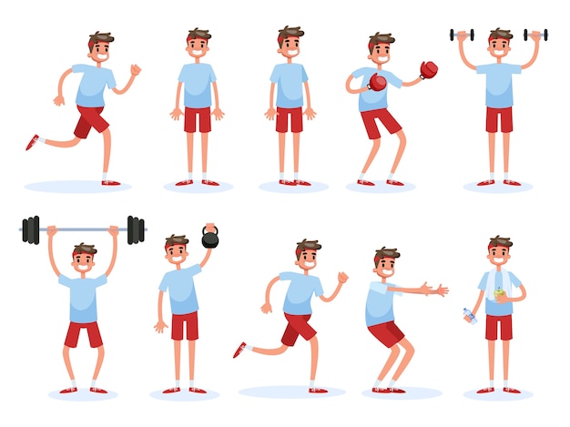 Man doing various sport exercise set. training