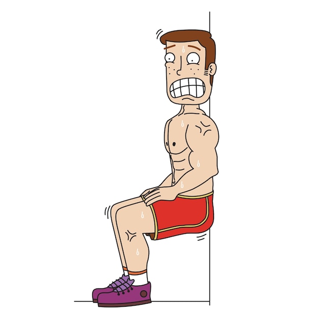 Vector man doing wall sit exercise