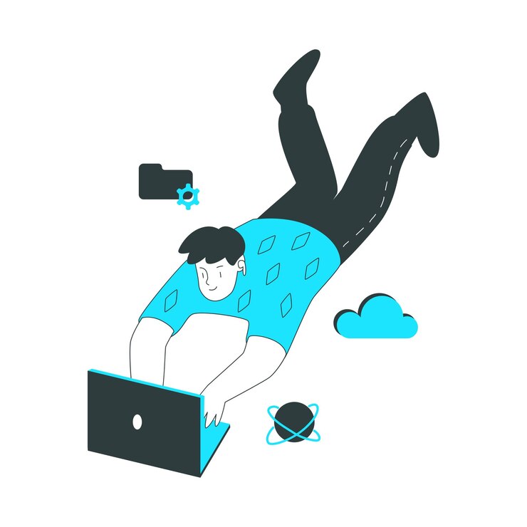 Vector man downloading data from the cloud