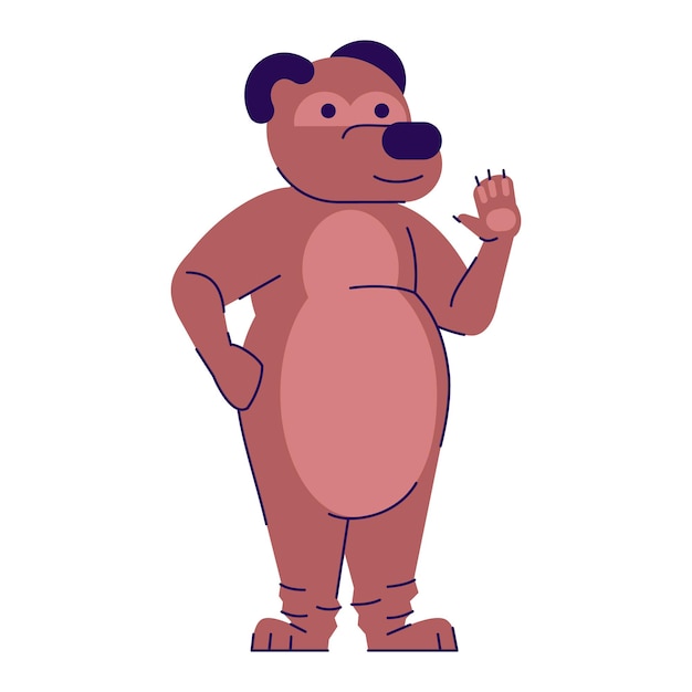 Man draagt beer kostuum platte vectorillustratie. Persoon die zich kleedt als een dier. Kerel in Halloween-feestoutfit stripfiguur met overzichtselementen geïsoleerd op een witte achtergrond
