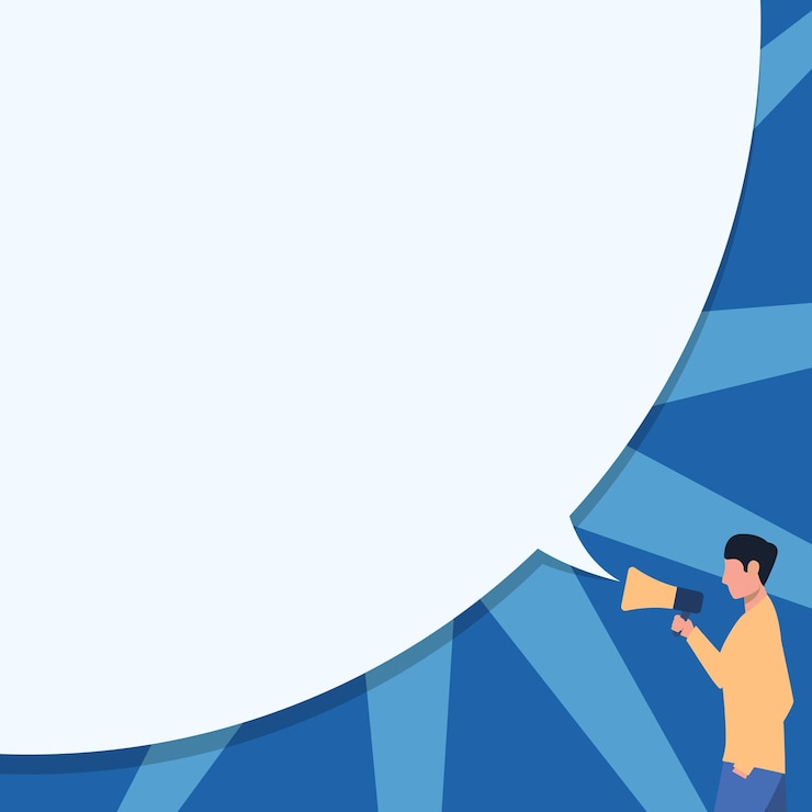 Vector man drawing one hand in pocket while holding megaphone with large speech bubble gentleman design