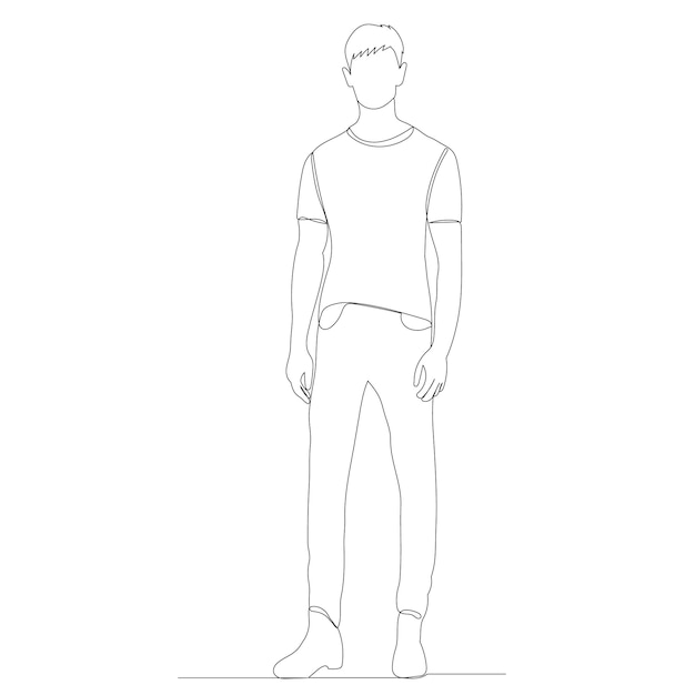 Man drawing one line isolated, vector