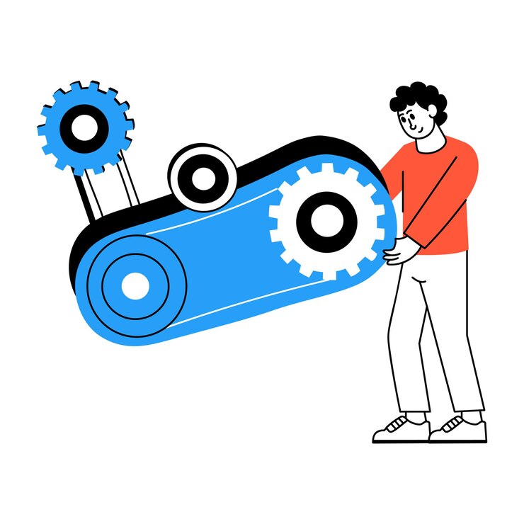 Vector man a drawing style illustration of engine repaira machine with gears