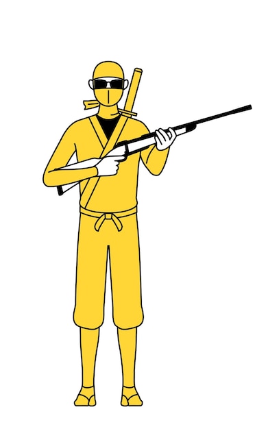 A man dressed up as a ninja with sunglasses and holding a rifle