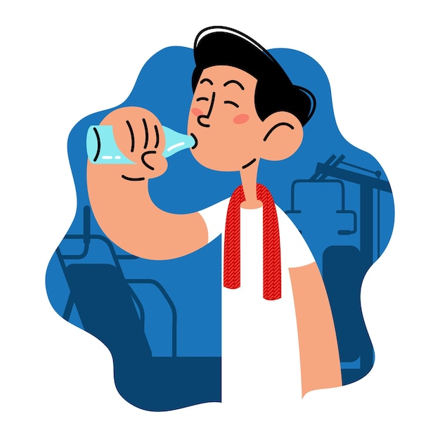 Man drink water at the gym flat vector illustration