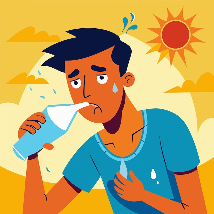 Vector a man drinking from a plastic cup that has a face full of water