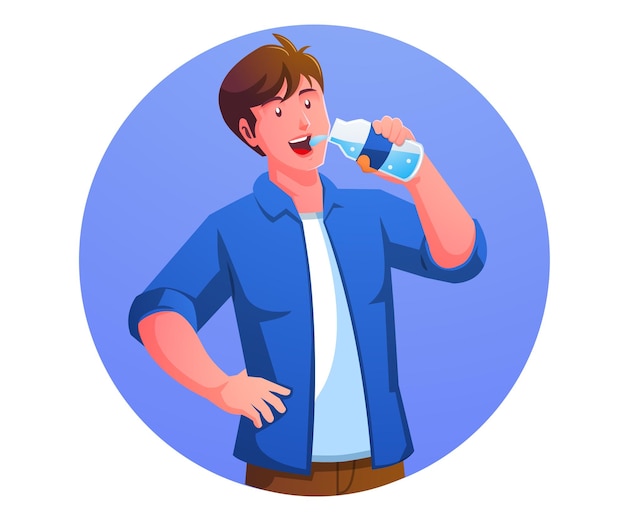 Vector a man drinking water, healty and sport concept.