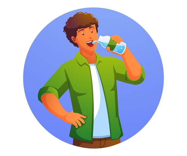 Vector a man drinking water, healty and sport concept.