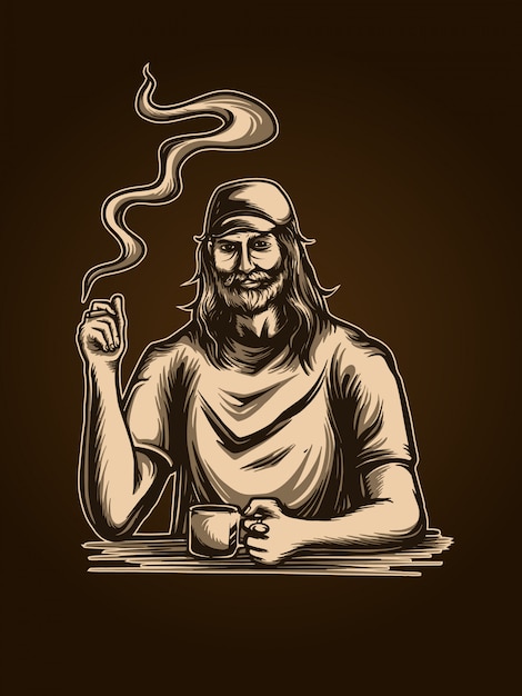 Man a Drinks a Coffee Illustration