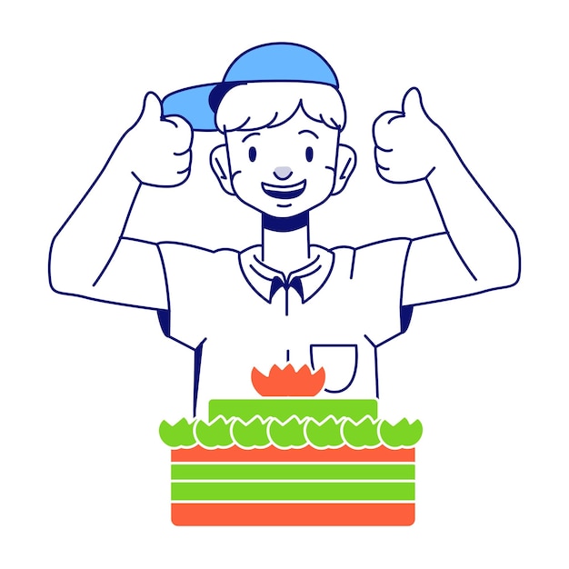 Vector man eating delicious cake