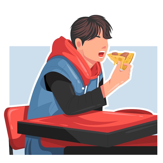 Man eating pizza flat vector illustration