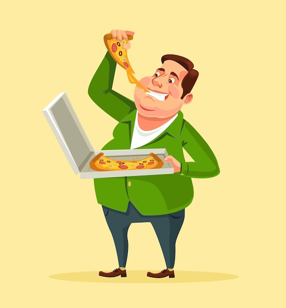 Vector man eating pizza.