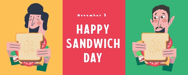 A man eats a very large sandwich. vector funny illustration in flat cartoon style. isolated on a white background.