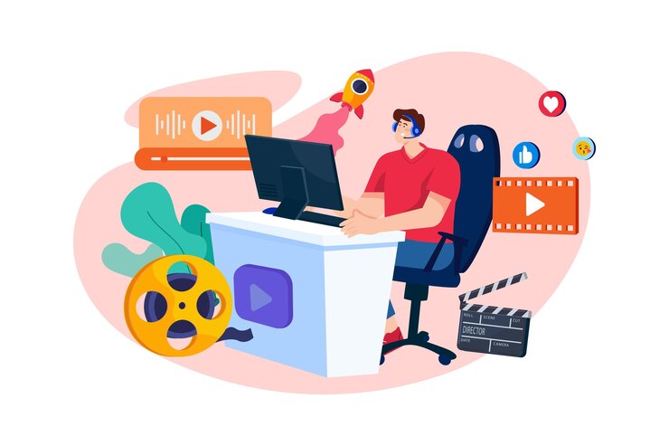 Vector man editing video