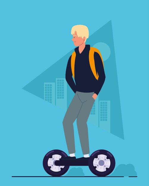 Uomo su hoverboard elettrico