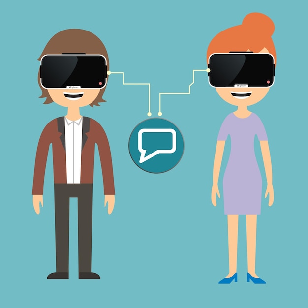Man en vrouw chatten via virtual reality-bril