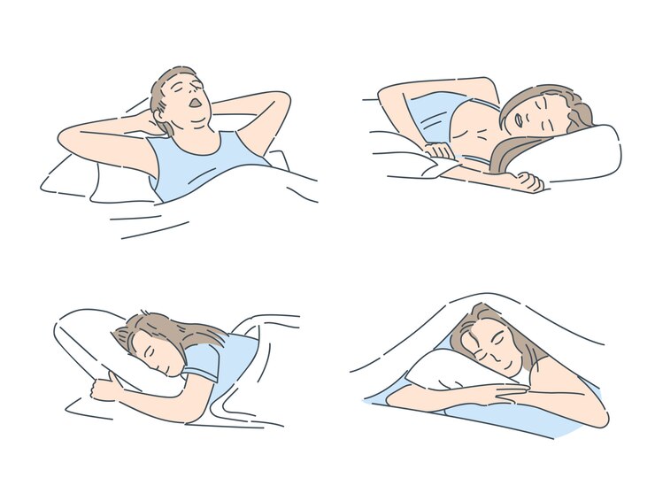 Man en vrouw die in de illustratie van het bedbeeldverhaal slapen. Rustig slapen, ontspannen en zoete dromen concept.