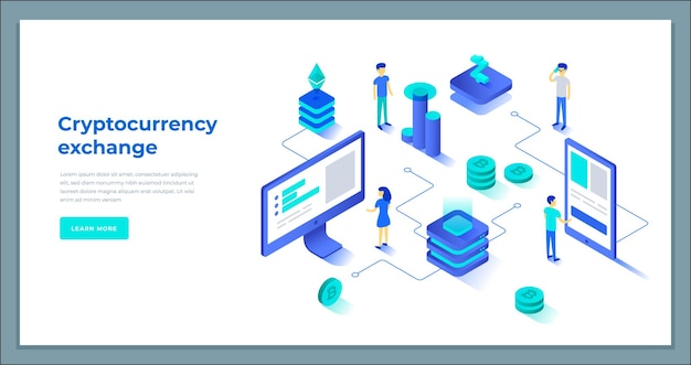 Man en vrouw financieel commercieel team dat werkt met cryptocurrency-uitwisselingsgegevens die internetbanner vectorillustratie analyseren Virtuele bitcoin mining markthandel monitoring bestemmingspagina geïsoleerd