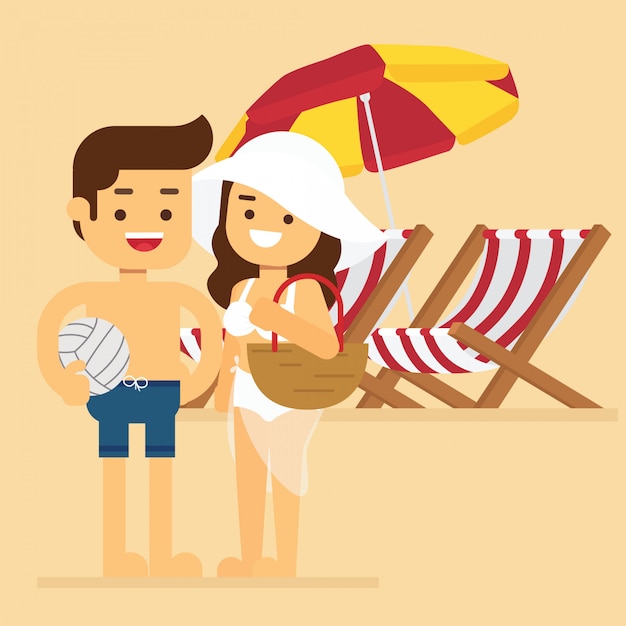 Man en vrouw gaan reizen in de zomervakantie, zomer strand vakantie paar