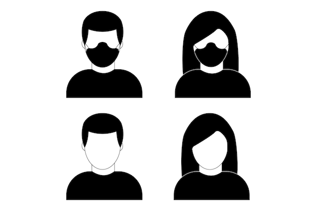 Man en vrouw in medisch gezichtsbeschermingsmasker. illustratie voor ziekte, ziekte. Vectorpictogram van mensen die beschermend chirurgisch masker dragen.