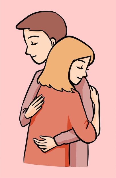 Man en vrouw kalm omarmen knuffel schattig illustratie hand getrokken